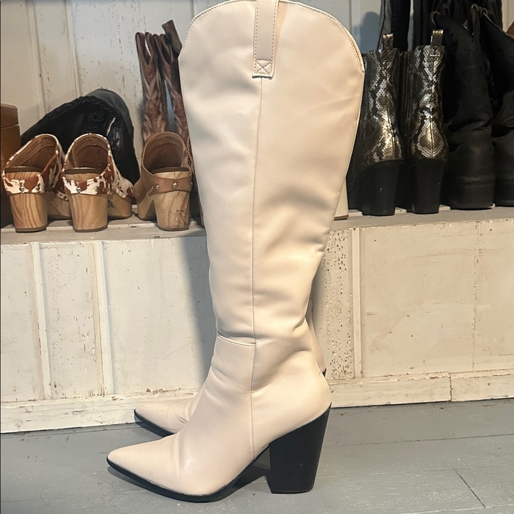 Nasty Gal Cream Heeled Boots